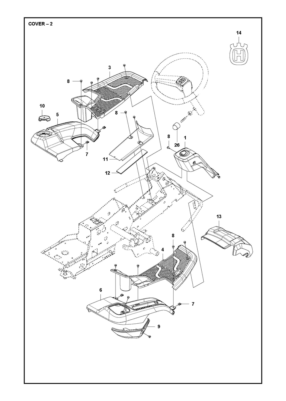 Cover Diagram and Parts List for R214TC2017-2021  Husqvarna Lawn Tractor
