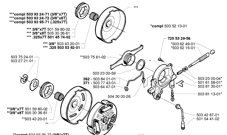 Oil Pump/Clutch Diagram and Parts List for 362EPA 1999-05 Husqvarna Chainsaw