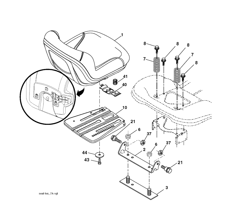 Seat Diagram and Parts List for YTH150 (96041002204)(2010-01) Husqvarna Lawn Tractor