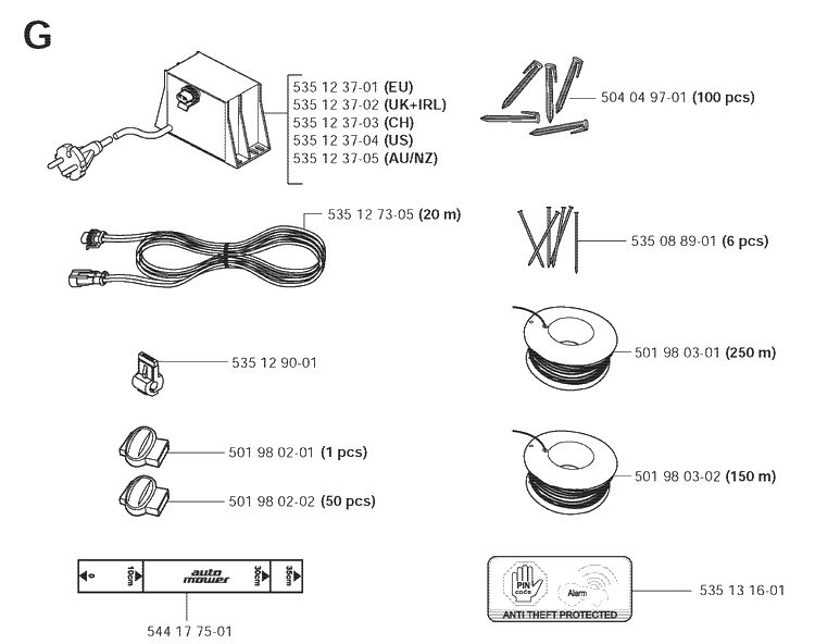 Installation Accessories Diagram and Parts List for 220AC 2008-05 Husqvarna Lawn Mower