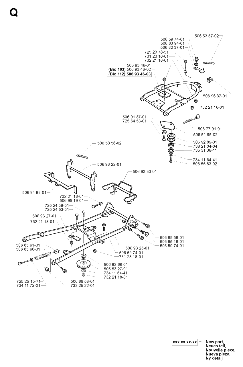 Frame 2 Diagram and Parts List for PF21 2001-02 Husqvarna Lawn Tractor