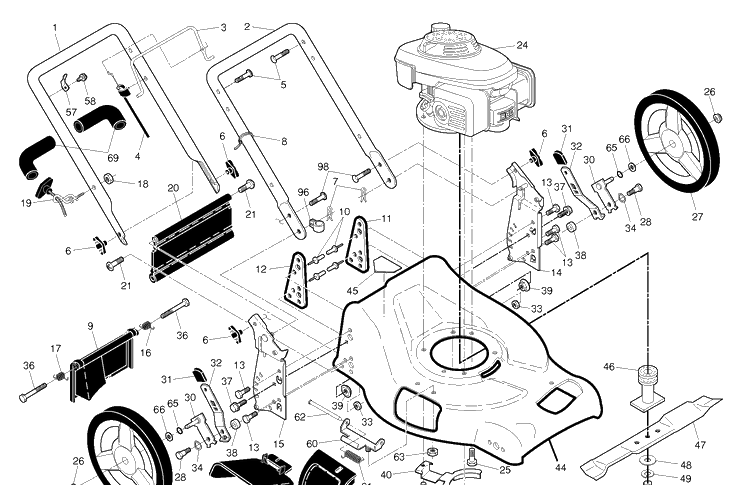 Frame Diagram and Parts List for 7021F (96143004203)(2011-01) Husqvarna Lawn Mower