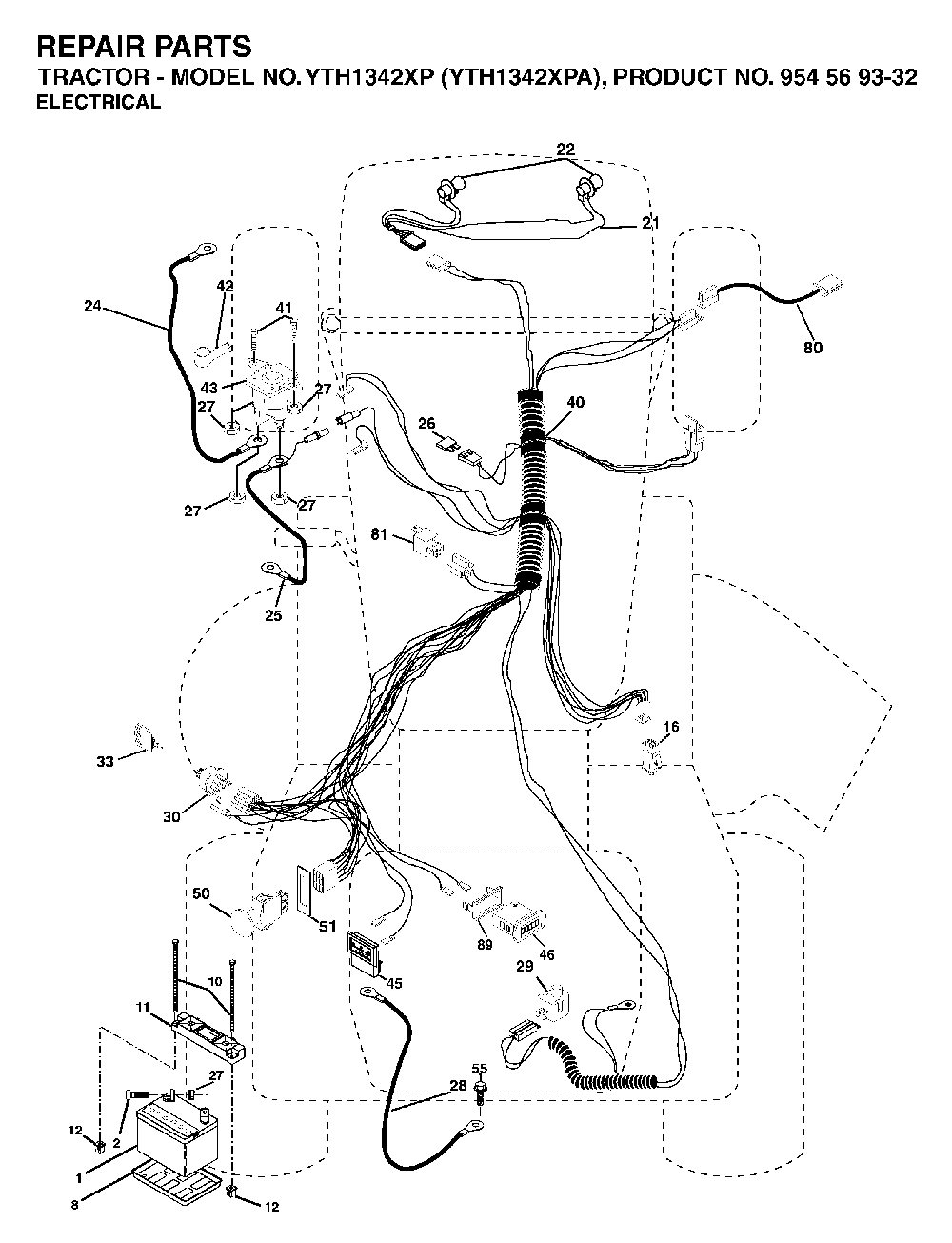 Electrical Diagram and Parts List for YTH1342XP (YTH1342 XPA, 954569332)(2003-03) Husqvarna Lawn Tractor