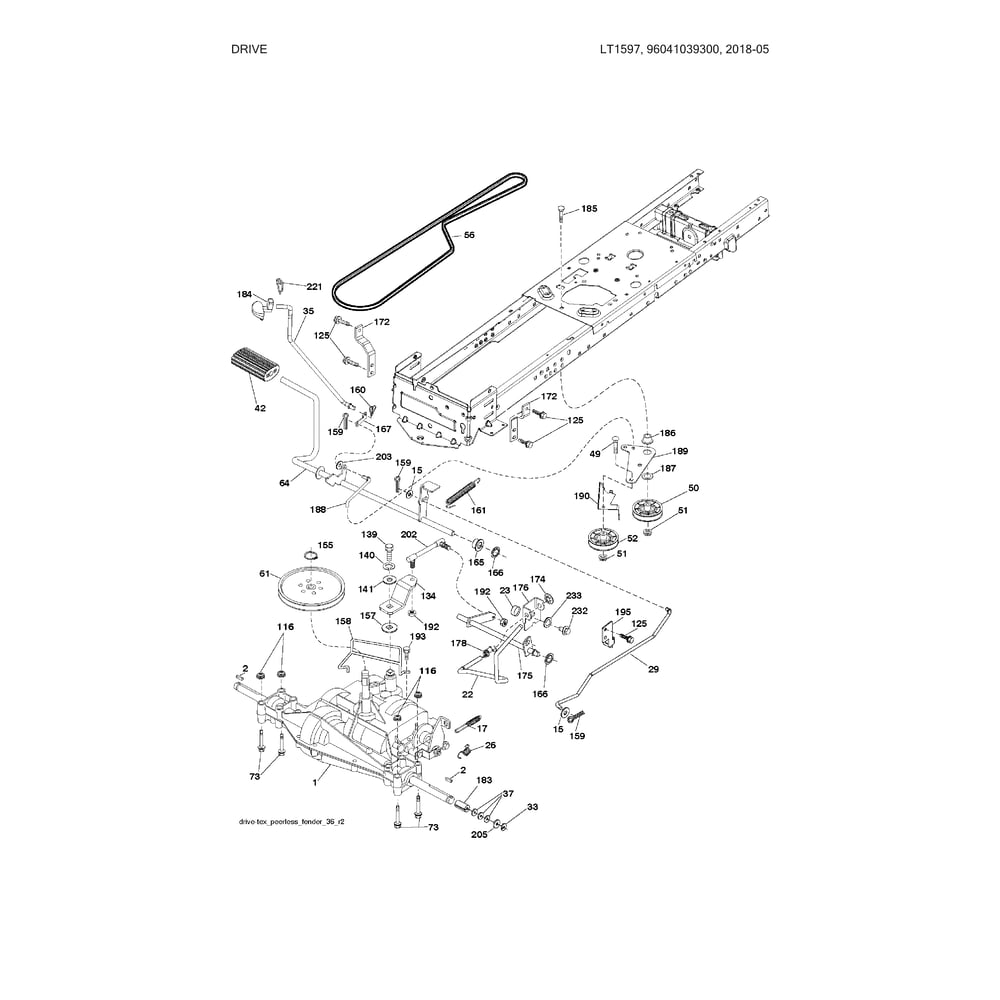 Drive Diagram and Parts List for 96041039300  Husqvarna Lawn Tractor