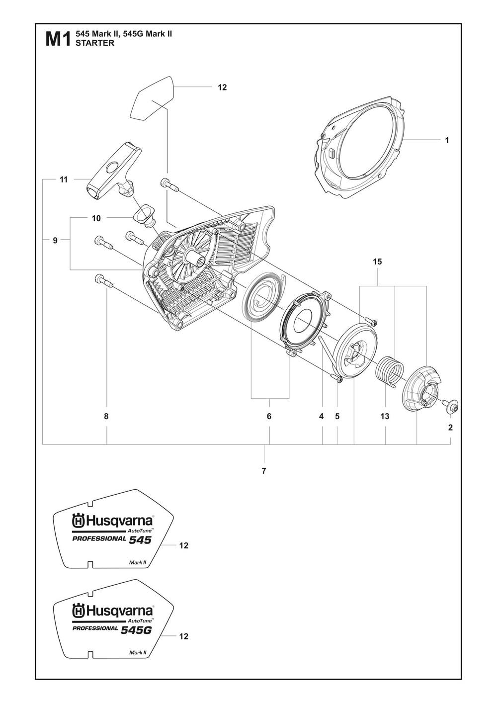 Starter Diagram and Parts List for 545GMARKII  Husqvarna Chainsaw