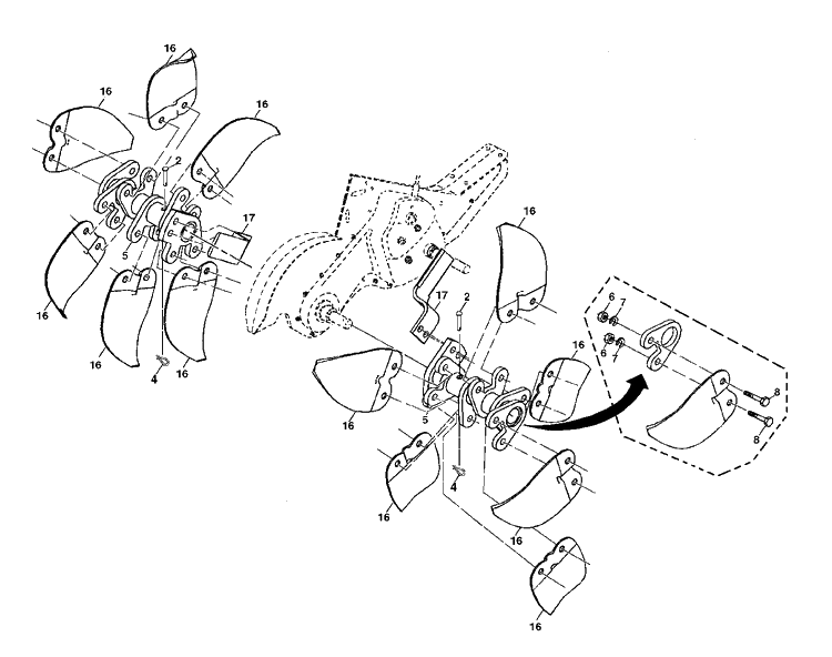 Tine Assembly Diagram and Parts List for DRT900 (96093001800)(2010-11) Husqvarna Cultivator
