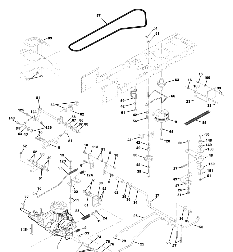 Drive Diagram and Parts List for LTH130 (954140005D)(1998-02) Husqvarna Lawn Mower