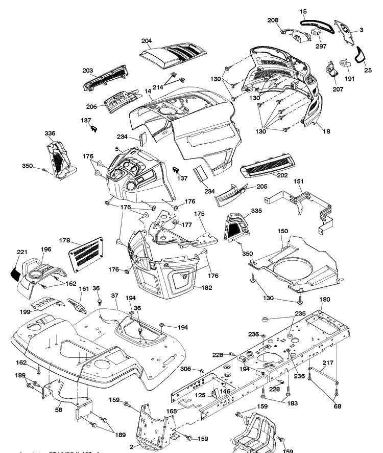 Chassis / Frame Diagram and Parts List for GT52XLS (96043015900)(2012-09) Husqvarna Lawn Tractor