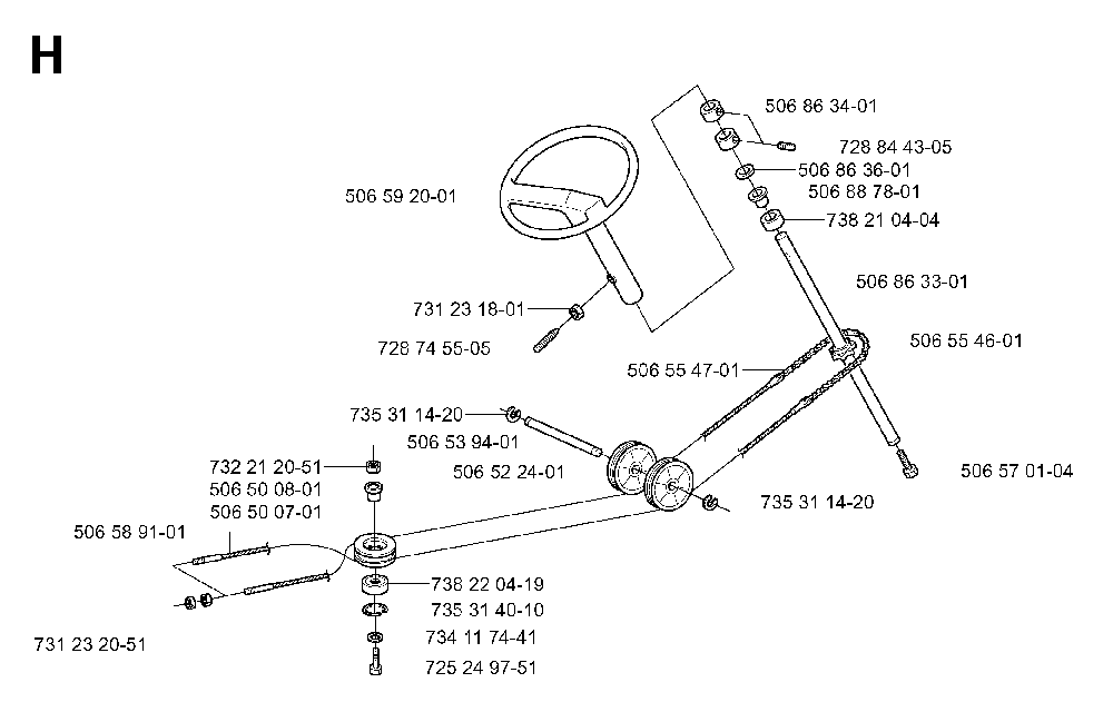 Steering Diagram and Parts List for RIDER13RSPECIAL (953533001)(2003-09) Husqvarna Lawn Tractor