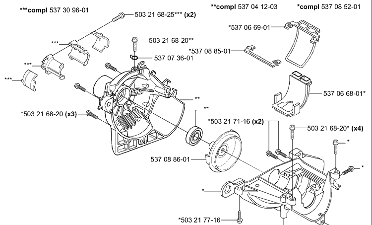 Crankcase Diagram and Parts List for HA850 2004-01 Husqvarna Hedge Trimmer