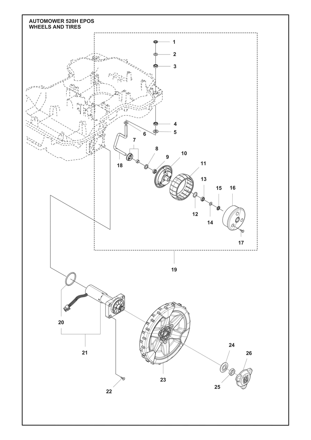 Wheels And Tires Diagram and Parts List for 520HEPOS  Husqvarna Lawn Mower