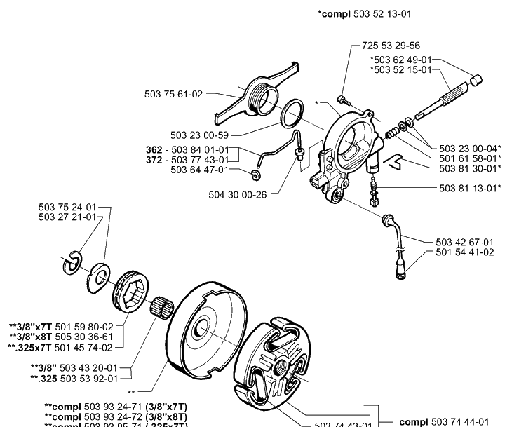 Oil Pump / Clutch Diagram and Parts List for 362EPA 1999-11 Husqvarna Chainsaw