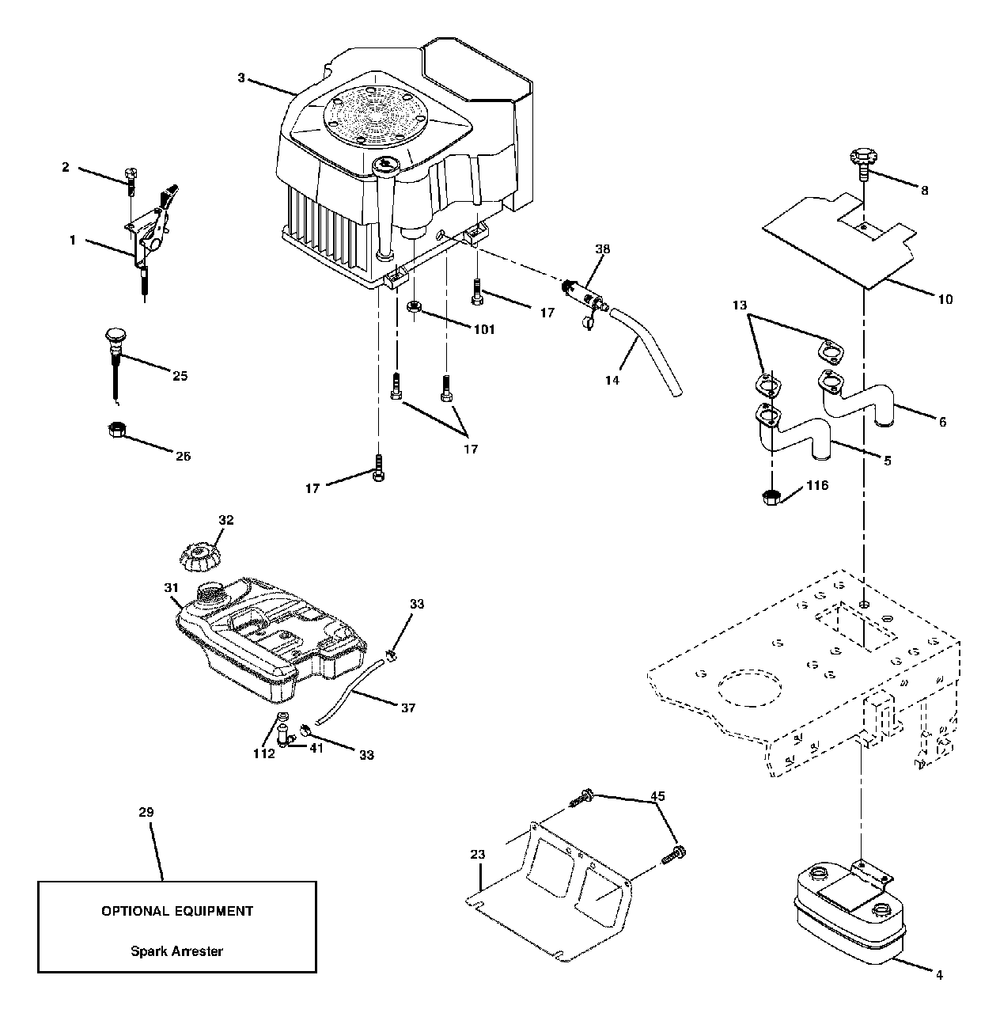 Engine Diagram and Parts List for YTH2248 (954571977-A)(2004-06) Husqvarna Lawn Tractor