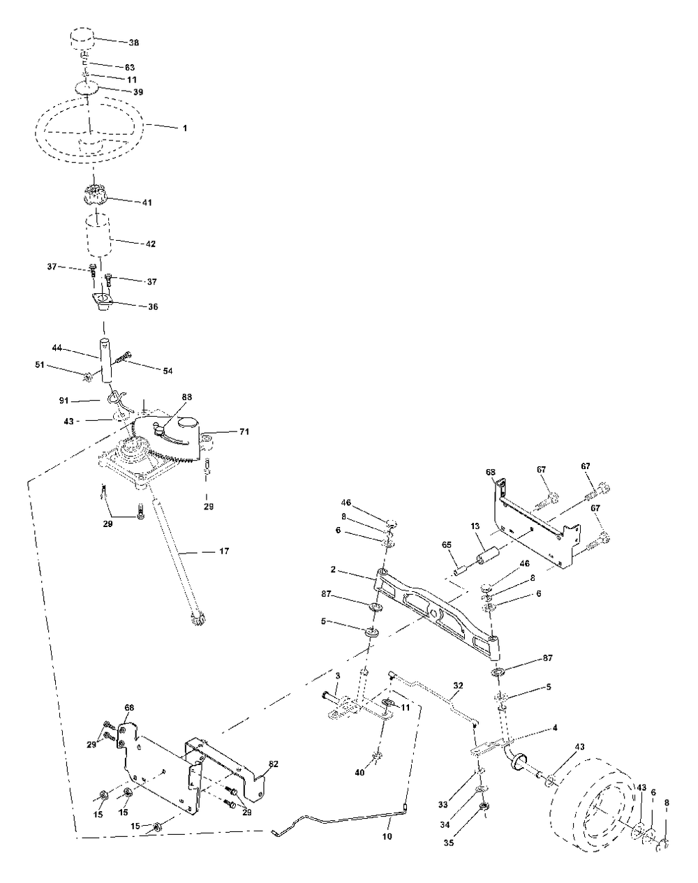 Steering Assembly Diagram and Parts List for YTH2048 (954567086-A)(2001-02) Husqvarna Lawn Tractor
