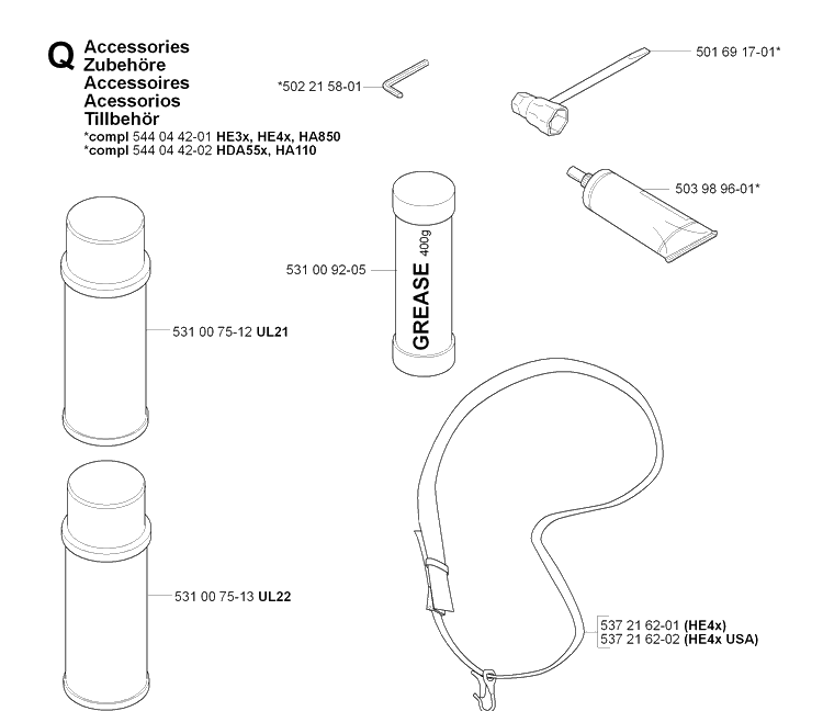 Accessories Diagram and Parts List for 326HE3 (X-SERIES)(20090900001-Current) Husqvarna Hedge Trimmer