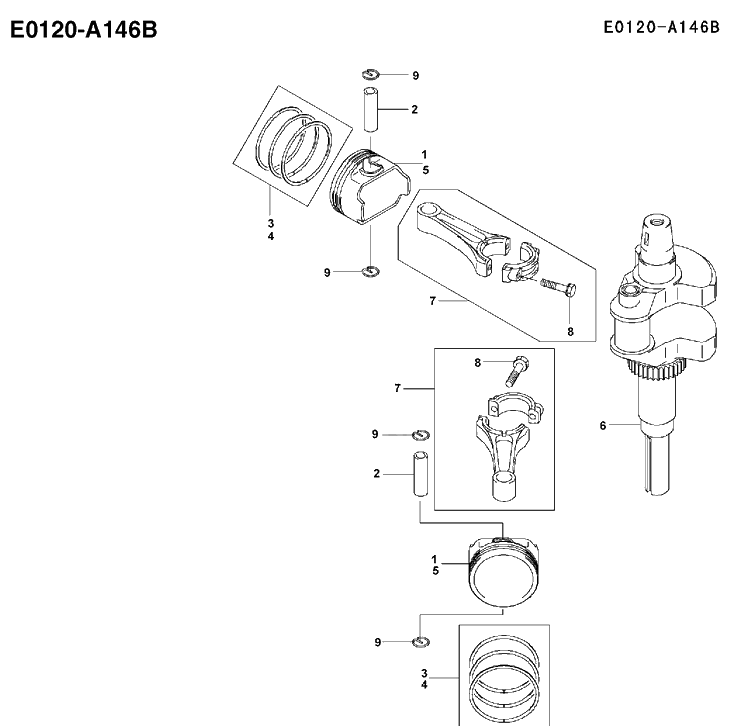Piston And Crankshaft Diagram and Parts List for FH641V 2002-06 Husqvarna Engine