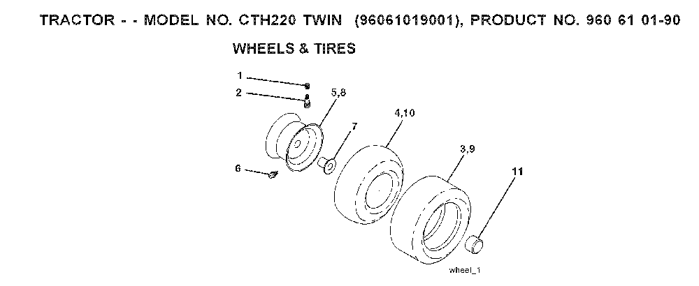Wheels And Tires Diagram and Parts List for CTH220TWIN (96061019001)(2007-05) Husqvarna Lawn Tractor