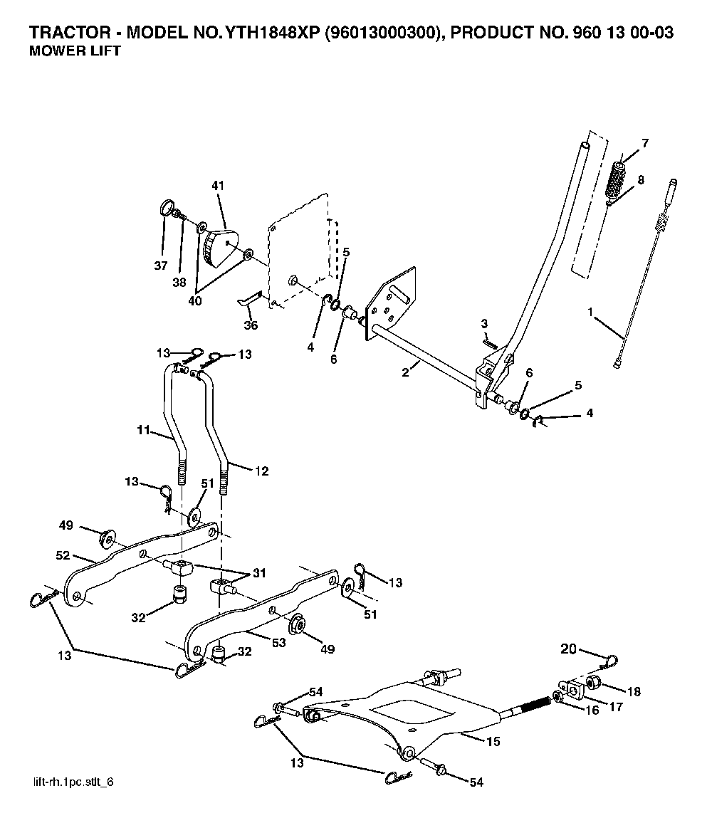 Mower Lift / Deck Lift Diagram and Parts List for YTH1848XP96013000300 2005-10 Husqvarna Lawn Tractor
