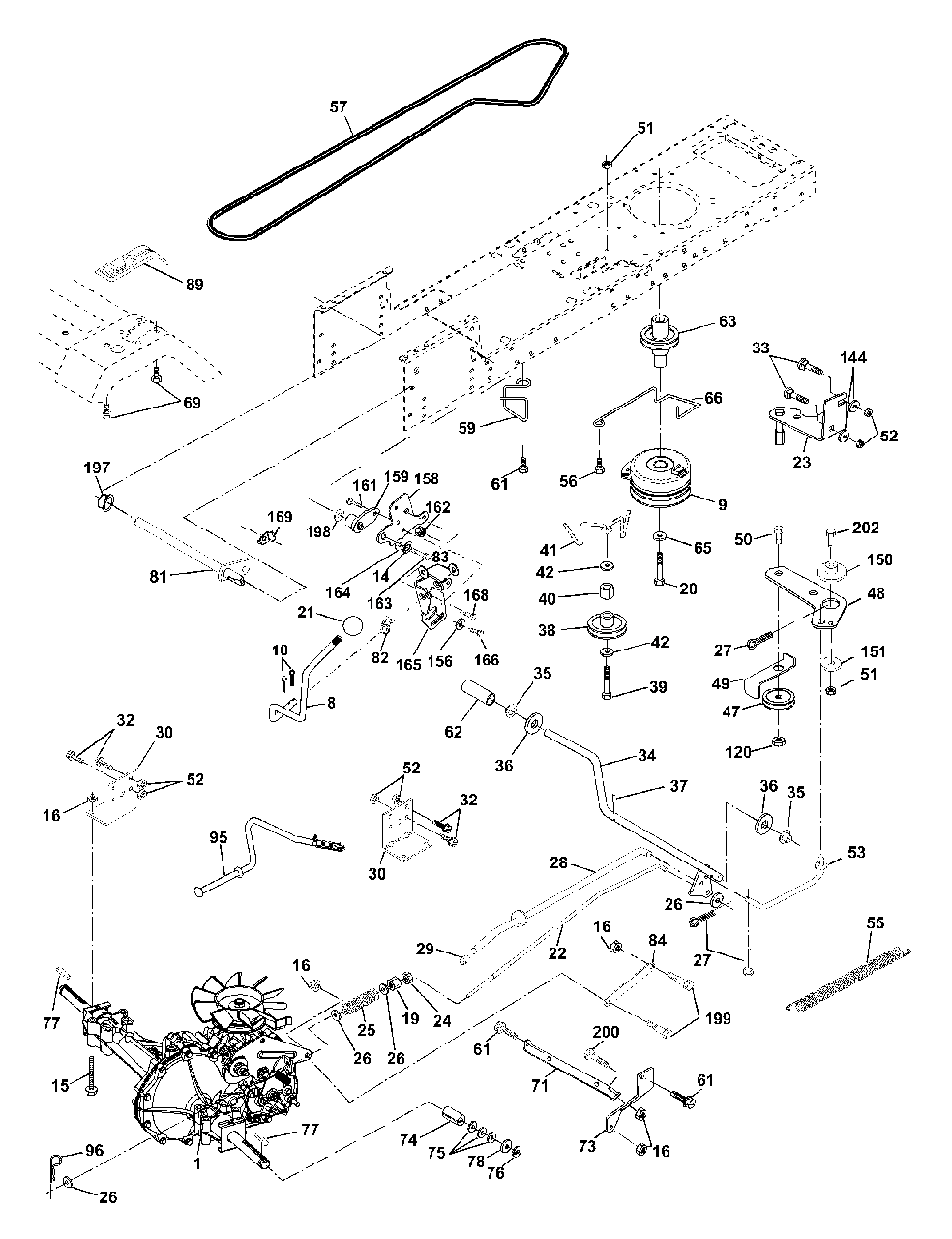 Drive Diagram and Parts List for YTH2046 (954567079-B)(2001-01) Husqvarna Lawn Tractor