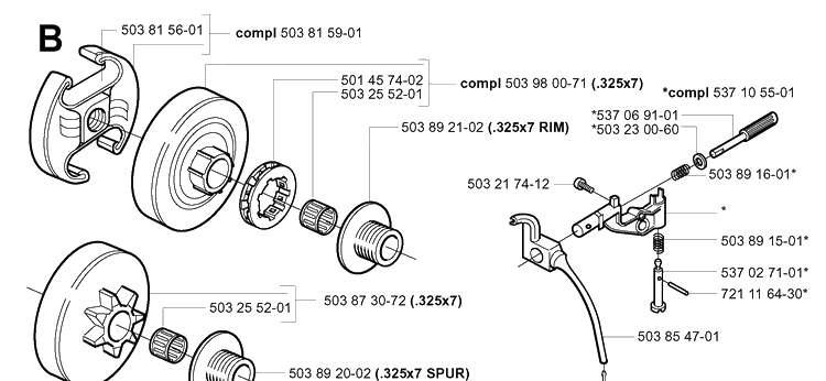 Clutch And Oil Pump Diagram and Parts List for 351 20012200001-Current Husqvarna Chainsaw