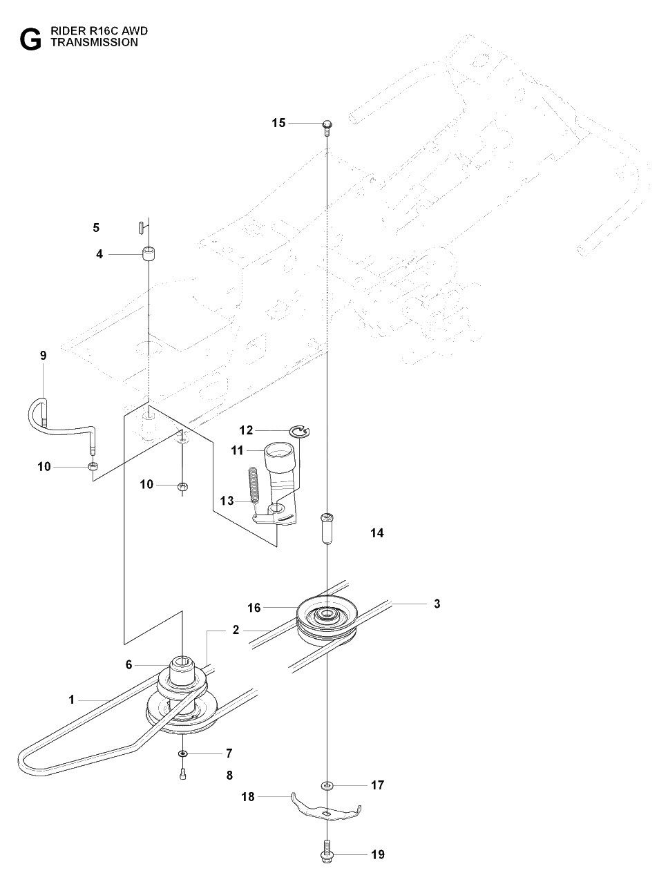 Transmission 4 Diagram and Parts List for R16CAWD (966830301)(2009-04) Husqvarna Lawn Tractor