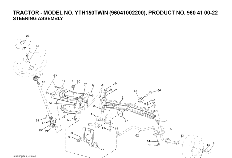Steering Diagram and Parts List for YTH150 (96041002200)(2007-04) Husqvarna Lawn Tractor