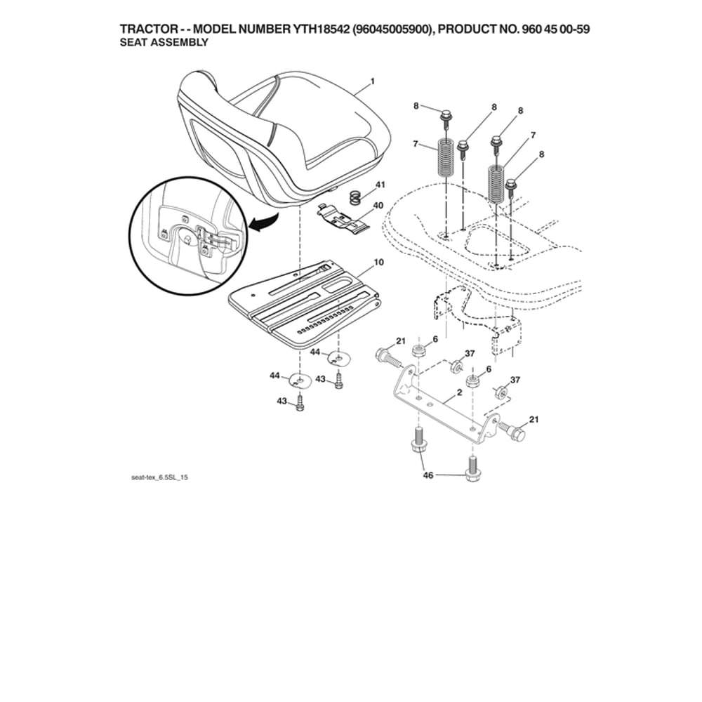 Seat Assy Diagram and Parts List for 96045005900  Husqvarna Lawn Tractor