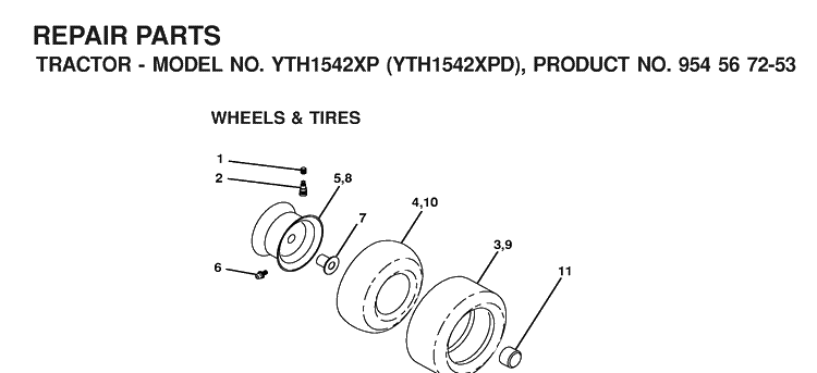Wheels And Tires 2 Diagram and Parts List for YTH1542XP (954567253)(2001-12) Husqvarna Lawn Tractor