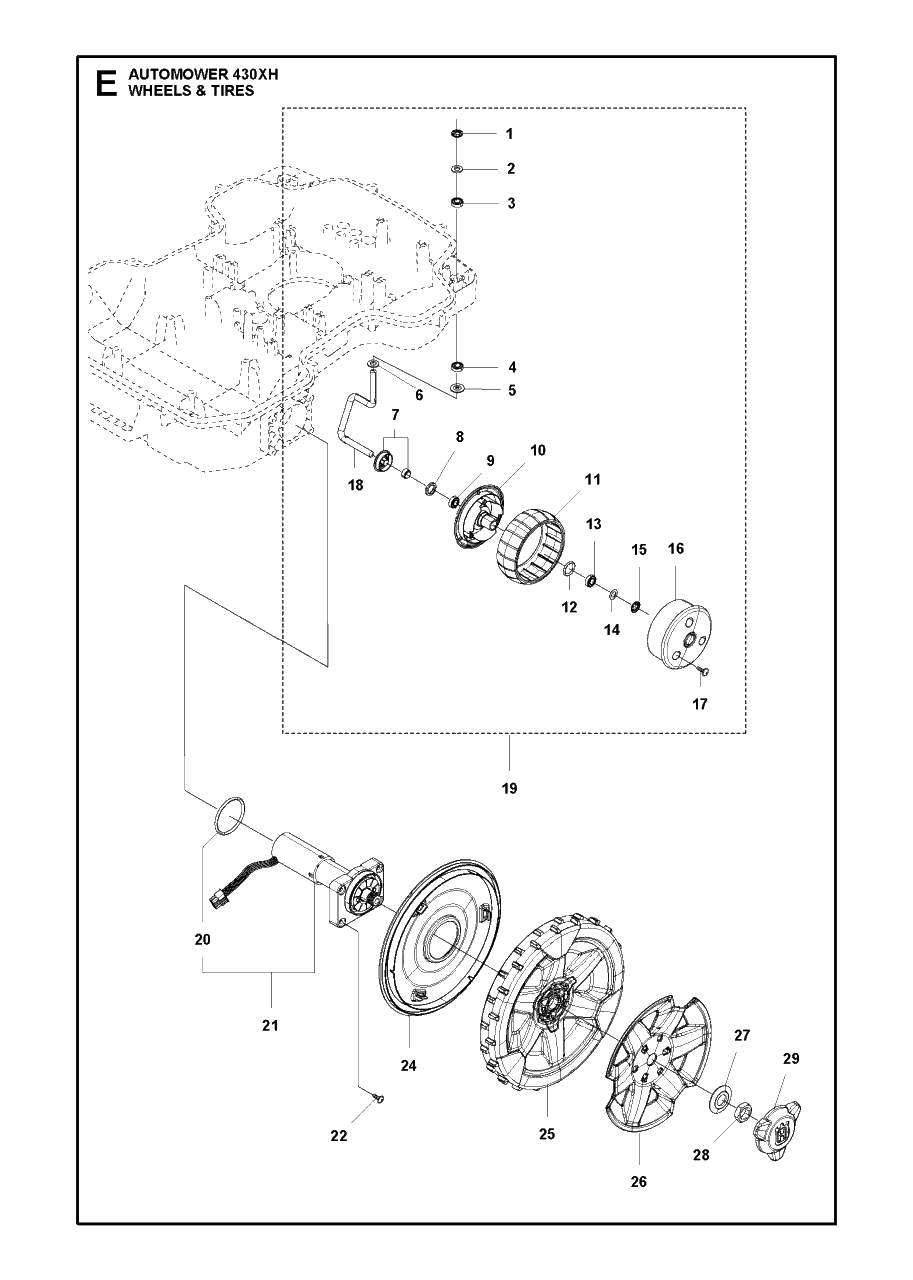 Wheels And Tires Diagram and Parts List for 430XH 2020 Husqvarna Lawn Mower