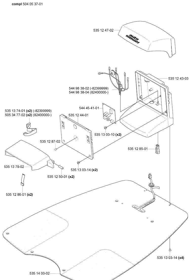 Charging Station Diagram and Parts List for 230ACX 2008-02 Husqvarna Lawn Mower
