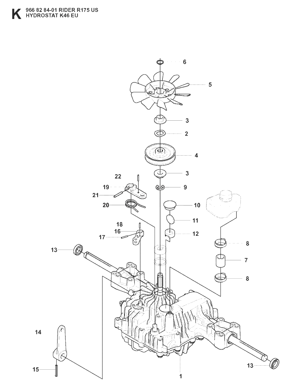 Transmission Diagram and Parts List for R175 (966828401)(2008-05) Husqvarna Lawn Tractor