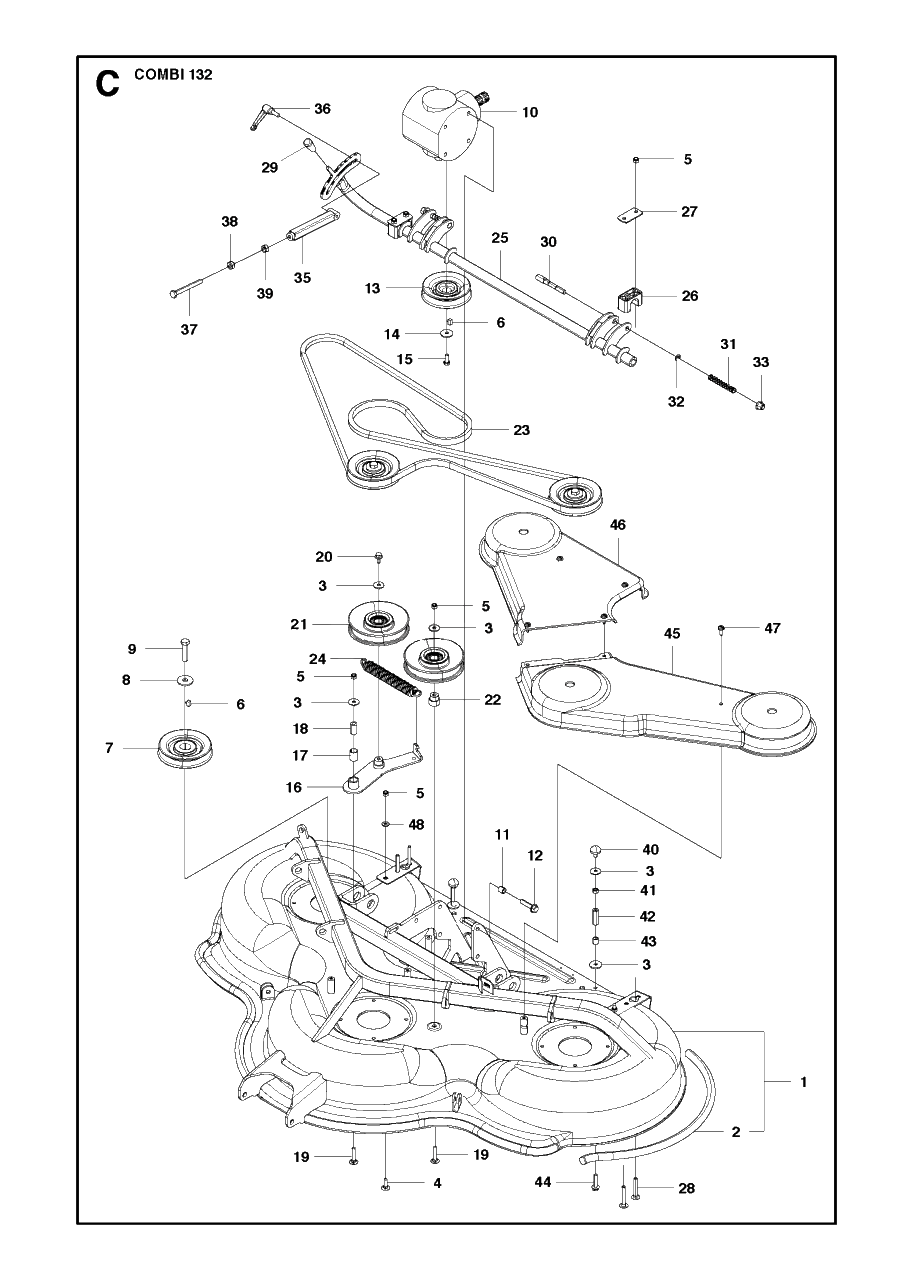 52-Inch/132cm Cutting Deck 7 Diagram and Parts List for C132 (961019501)(2012) Husqvarna Lawn Tractor Accessories