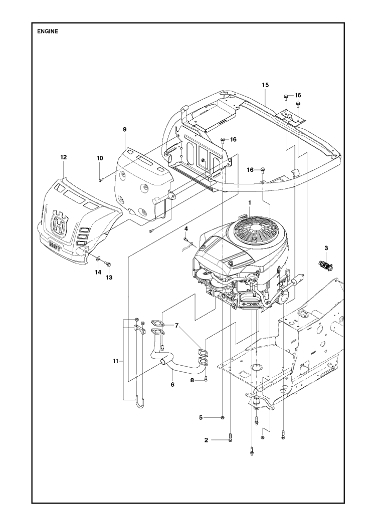 Engine Diagram and Parts List for R214T AWD Husqvarna Lawn Mower