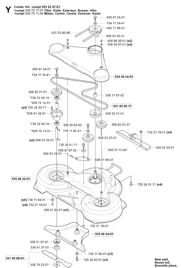 103cm Cutting Deck Diagram and Parts List for PR18 (953521901)(2004-01) Husqvarna Lawn Mower