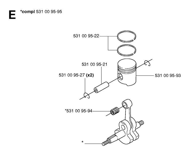 Piston And Crankshaft Diagram and Parts List for 125BT TJ027D-AC55 Husqvarna Leaf Blower / Vacuum