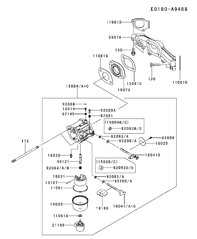 Carburetor Diagram and Parts List for FR730V-DS04 2017-09 Husqvarna Engine