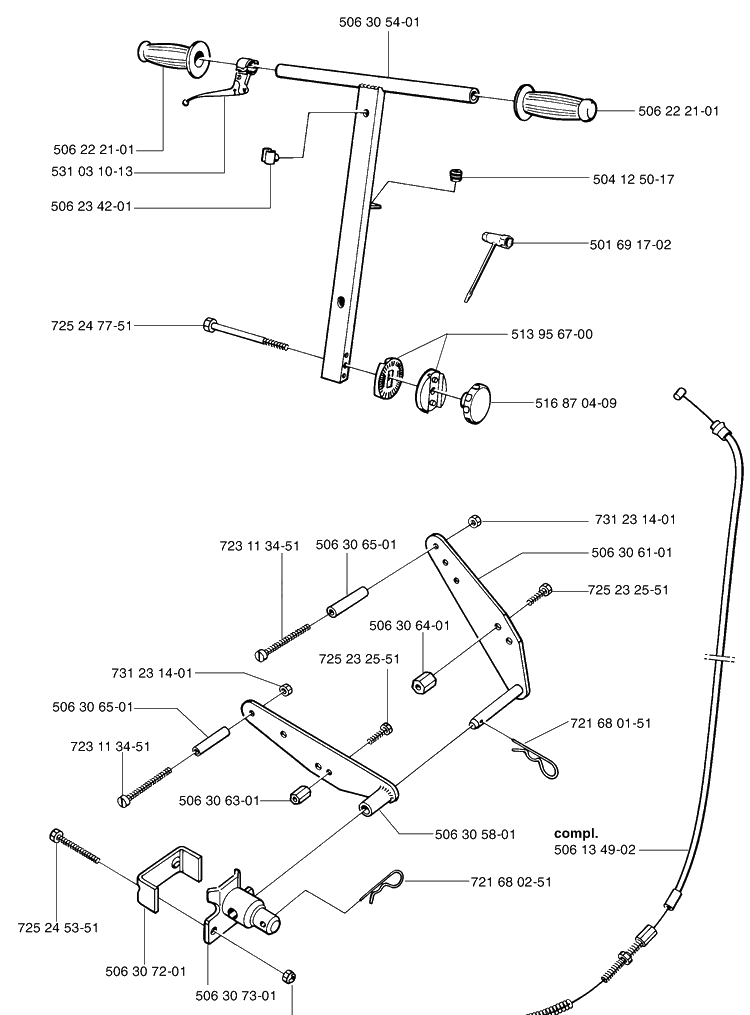 Handle And Throttle Diagram and Parts List for KV03 (371 K)(3210 K)(1999-09) Husqvarna Lawn Tractor Accessories