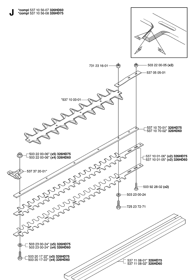 Cutting Equipment Diagram and Parts List for 326HD60 (X-SERIES)(20062700001-20082200000) Husqvarna Hedge Trimmer