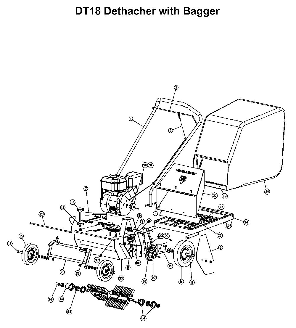 Bagger Diagram and Parts List for DT18C 2001-03 Husqvarna Dethatcher