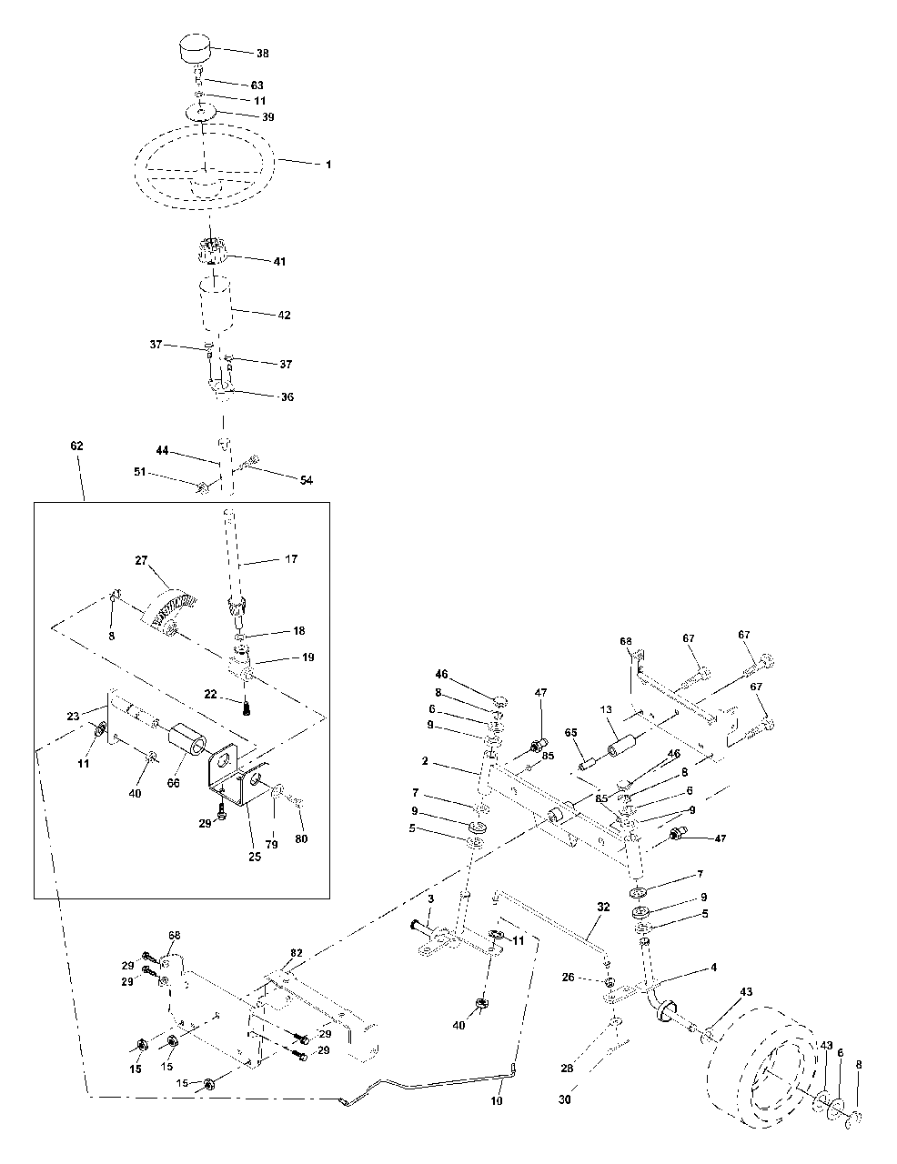 Steering Assembly Diagram and Parts List for LTH1342 (954567031-A)(2000-12) Husqvarna Lawn Tractor