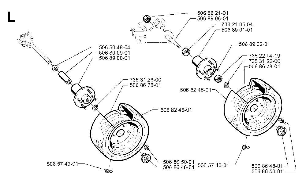 Wheels And Tires Diagram and Parts List for RIDER1030BIOCLIP 1997-05 Husqvarna Lawn Tractor