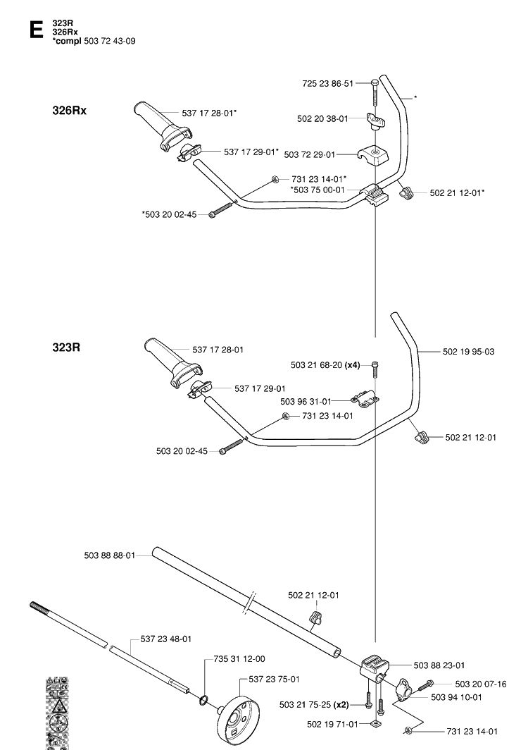 Shaft And Handle 2 Diagram and Parts List for 326RX 20061400001-20070100000 Husqvarna Brush Cutter