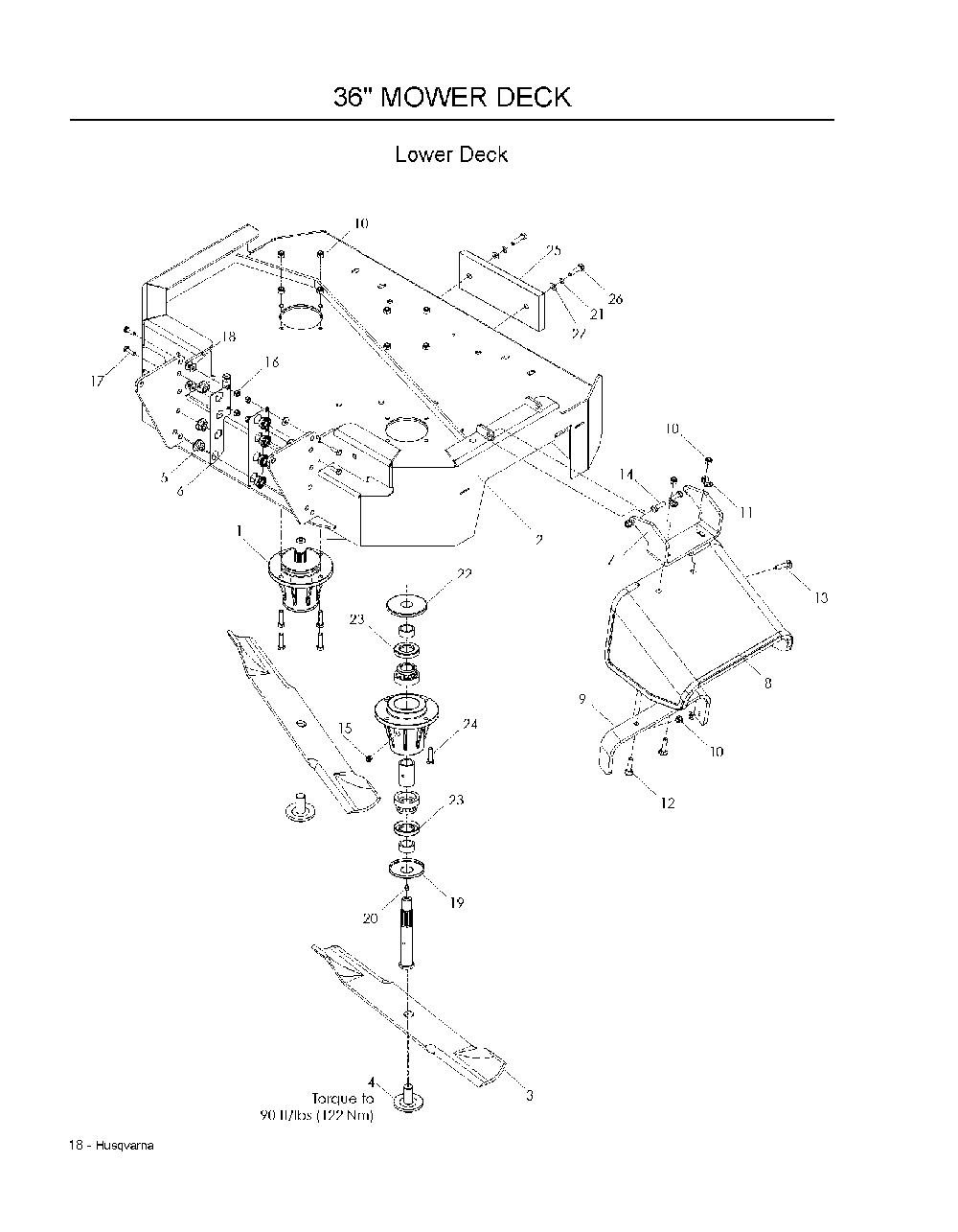 36inch Cutting Deck-- Lower Diagram and Parts List for WH3615966947001 2008-08 Husqvarna Lawn Mower