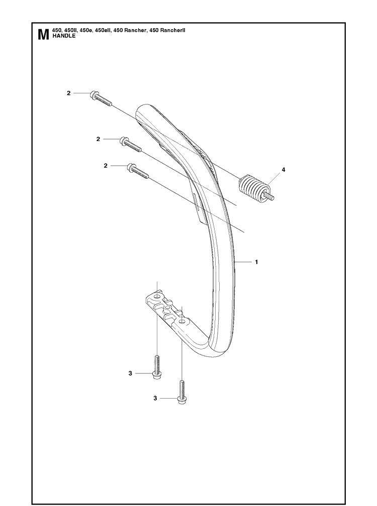 Handle Diagram and Parts List for 450 450II-450E-450EII-450 RANCHER-450 RANCHERII Husqvarna Chainsaw