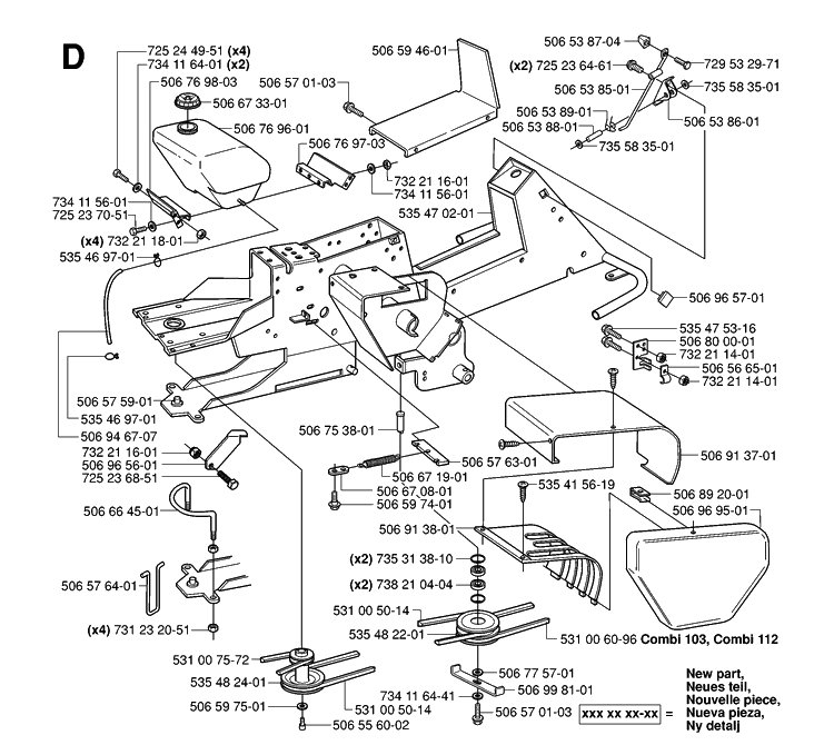 Chassis / Frame Diagram and Parts List for RIDER16 (953521401)(2006-01) Husqvarna Lawn Mower