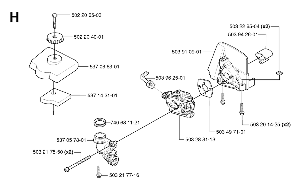 Carburetor And Air Filter Diagram and Parts List for 326HE4X 20054000001 - 20090900000 Husqvarna Hedge Trimmer