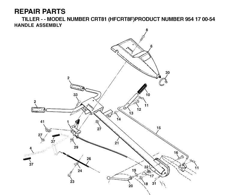 Handle And Controls Diagram and Parts List for CRT81 (HFCRT8F)(2002-01) Husqvarna Cultivator