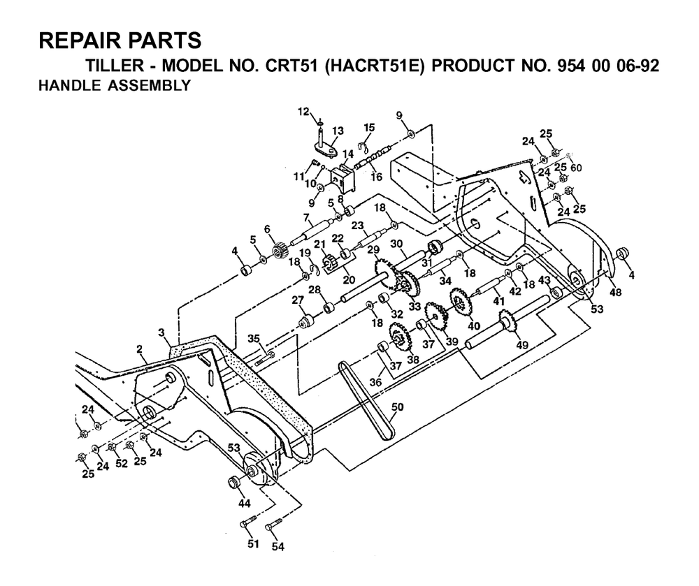 Handle Diagram and Parts List for CRT51 (954000692-E)(2003-01) Husqvarna Tiller