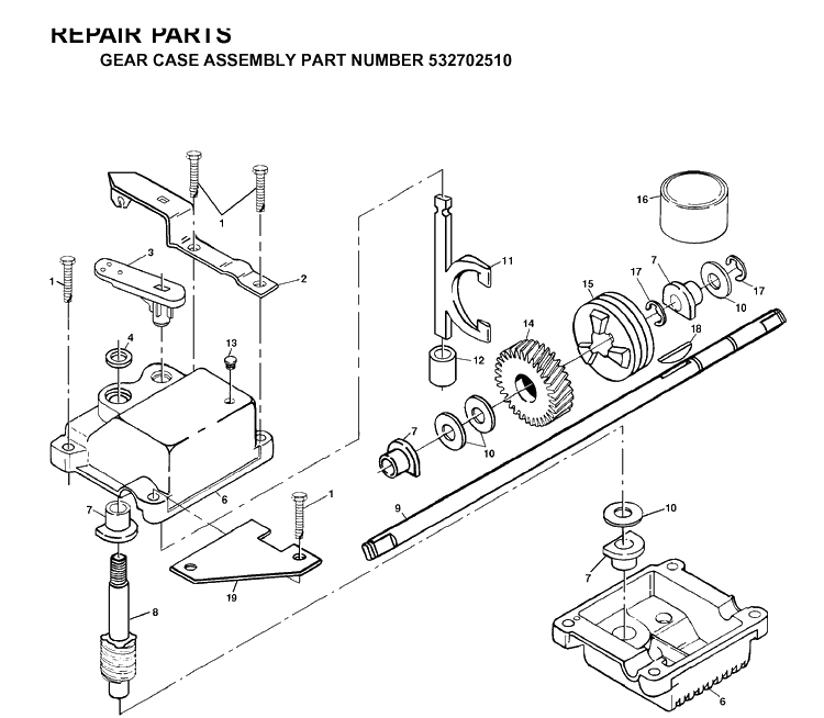 Gear Case Diagram and Parts List for 56DHS (532702510)(1995-08) Husqvarna Lawn Mower