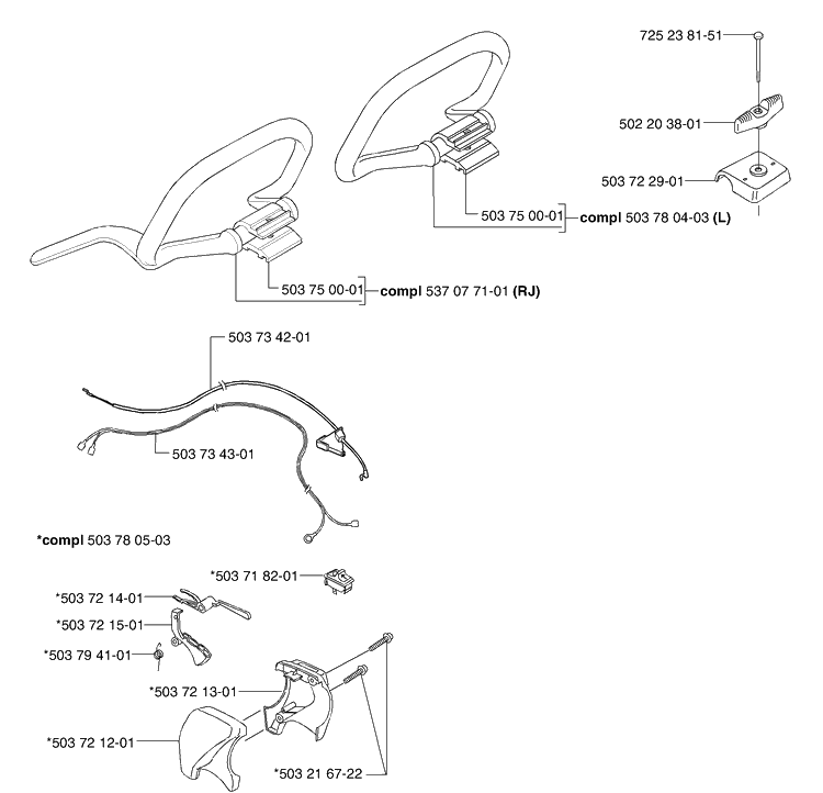 Throttle Assembly Diagram and Parts List for 232L 2002-09 Husqvarna Brush Cutter